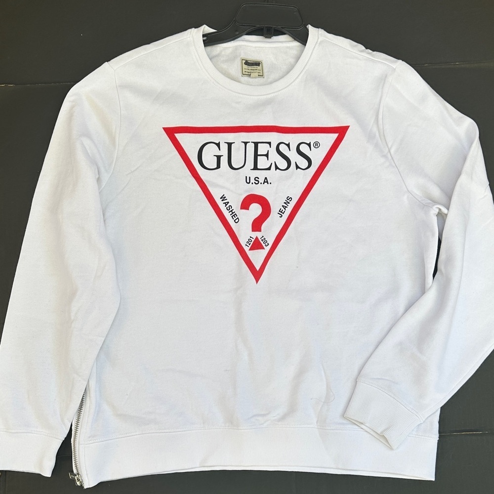 New GUESS Men's White and Red Crewneck Sweater Sz XL